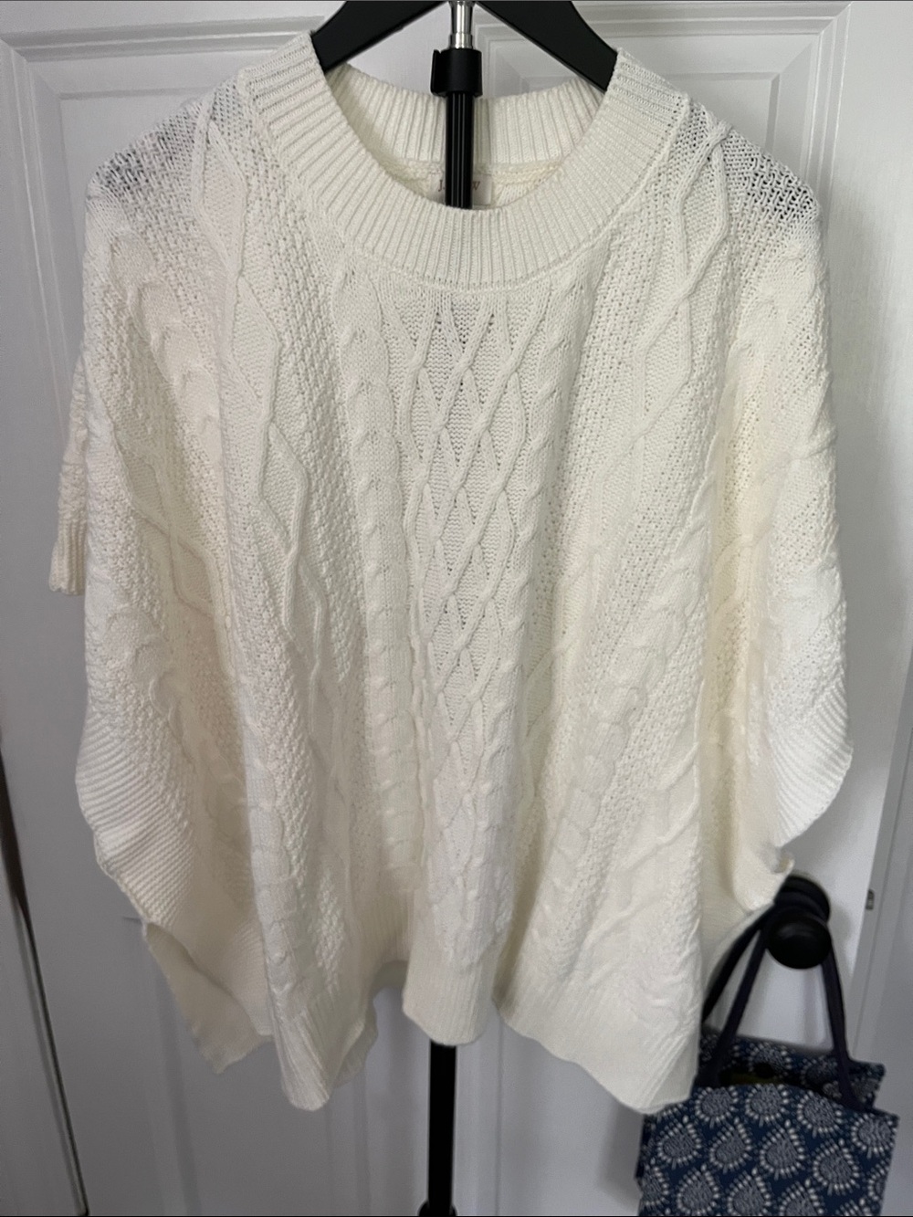 J Crew Women's Cream Cable Crewneck Sweater/Poncho - Relaxed Knit